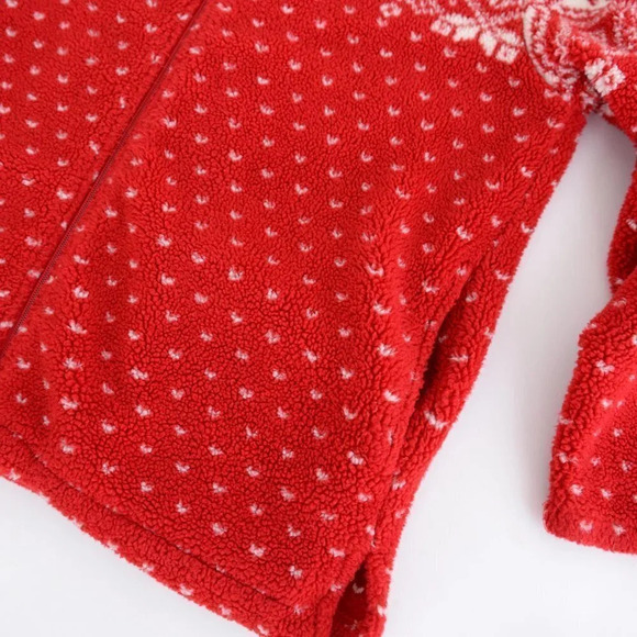Vintage Norther Reflections Red & Cream Winter Design Fleece Zip Up Sweater Med - Picture 6 of 13